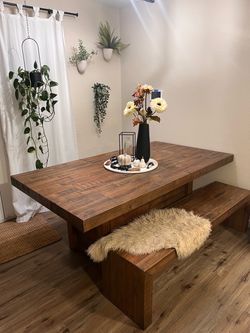 Rustic Wood Dining Table with Bench