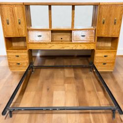 Light Brown Storage Headboard & Metal Bed Frame Set