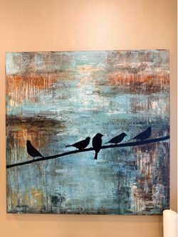 Large 40” x 40” Original Hand-Painted Contemporary Abstract Bird Canvas – Artists Guild of America