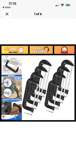 8 Pcs Heavy Duty 8" C Clamps Set - Steel Cast Iron Frame, T-Handle for Woodworki