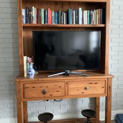 TWO PIECE TV HUTCH WITH BOOKSHELF AND STORAGE