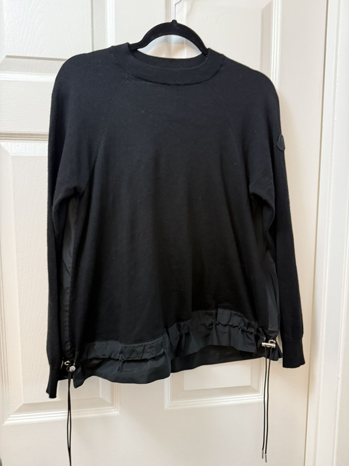 Moncler Monochrome Multi-media Crewneck Sweater, Black, Logo on Sleeve, Size L