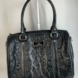 Disney Loungefly Mickey & Minnie Mouse Black Embossed Satchel.