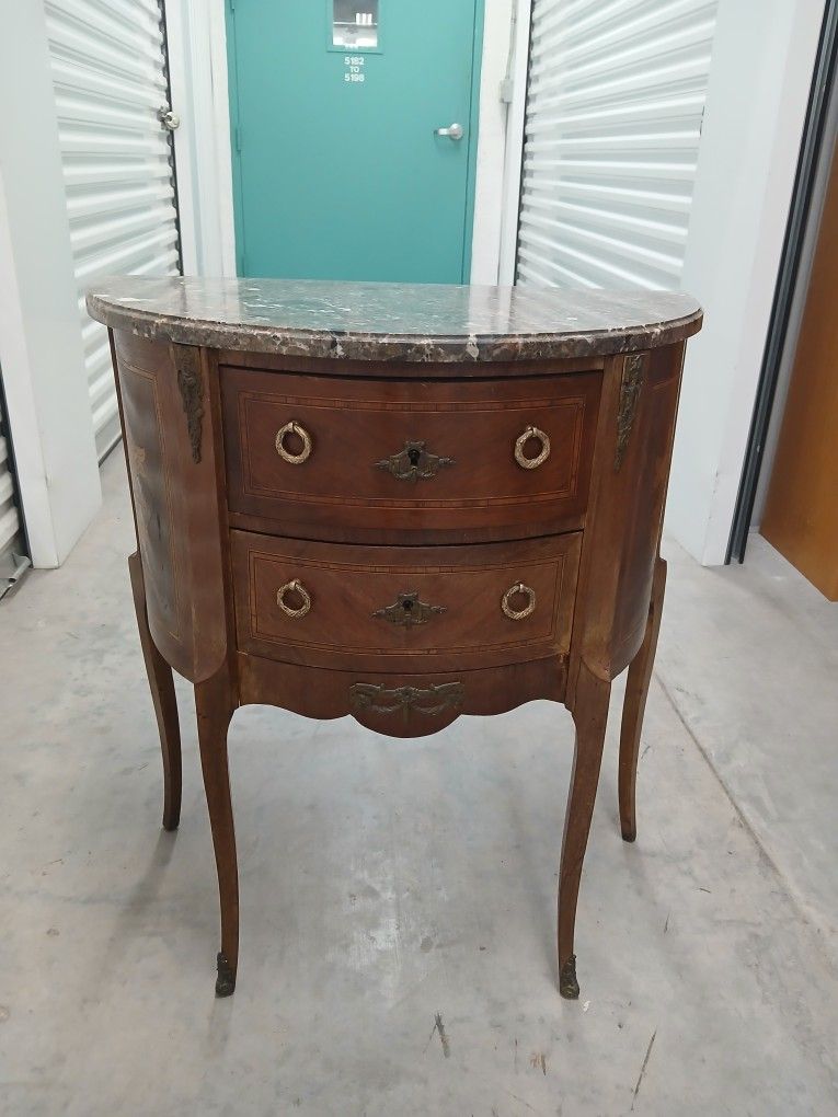 Rare Antique 19th Century French Louis XVI Demi-Lune 2 Drawer Commode With Marble Top 1800's