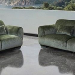 Brand New Olive Green Super Plush Chenille Sofa & Loveseat (Pillows Included)