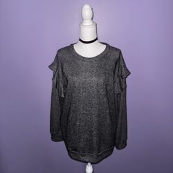 Boutique Charcoal Gray Ruffle Sleeve Sweater