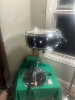 EASTROCK Metal Snare Drum w/ Snare Wires, White Drumheads, Black Shell
