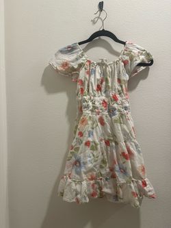 Used Girls floral print off-the-shoulder tiered ruffle dress Large 10-12