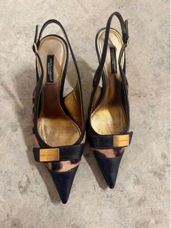 Dolce & Gabanna black leather and leopard print vintage pointed toe kitten heel, 36.5