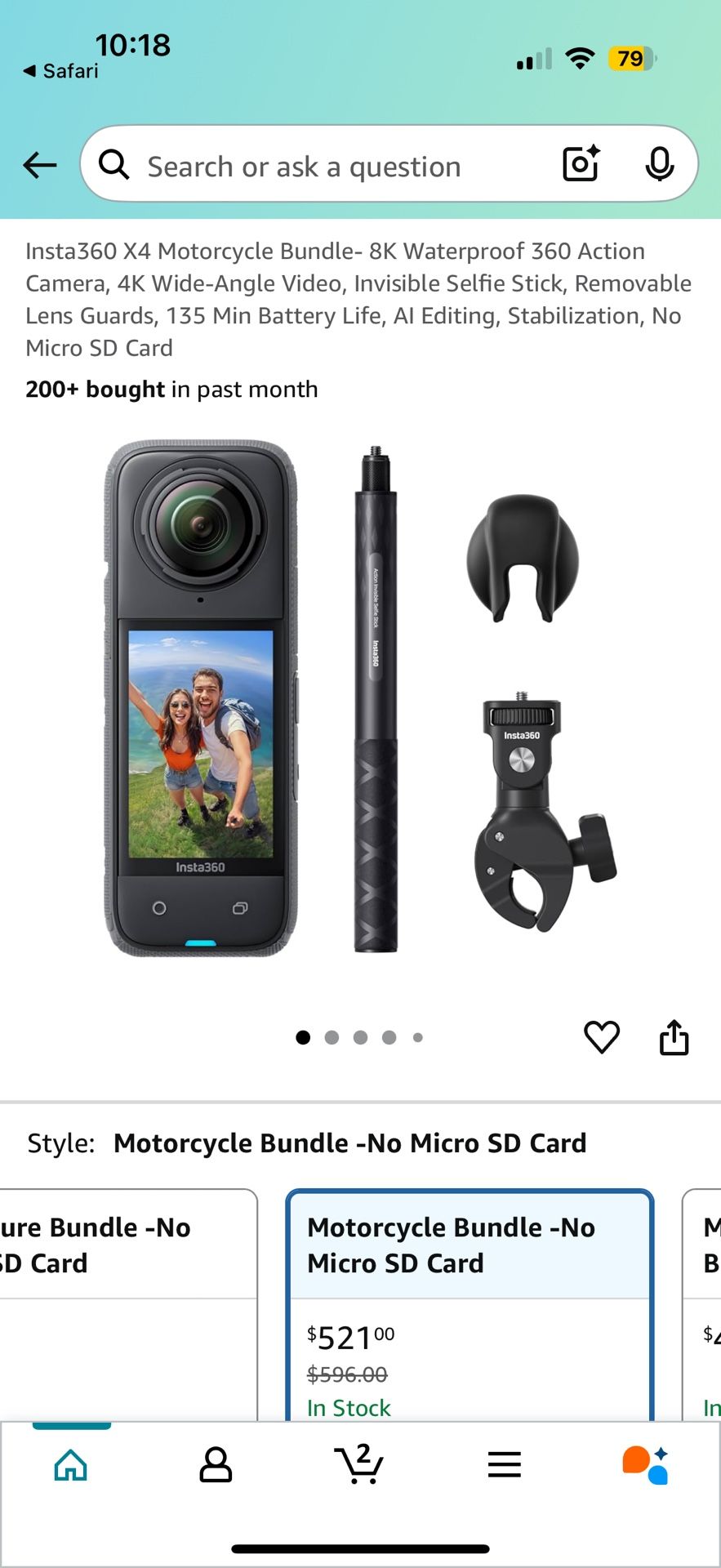 Insta 360 X4 With Motorcycle Selfie Stick And Mount