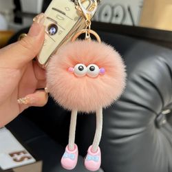 Cute And Fluffy Pompom Charm Keychain 