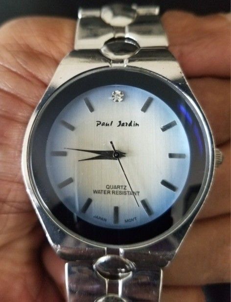 Paul Jordin Blue & Silver Toned Classy Men's Wrist Watch w/ New Battery
