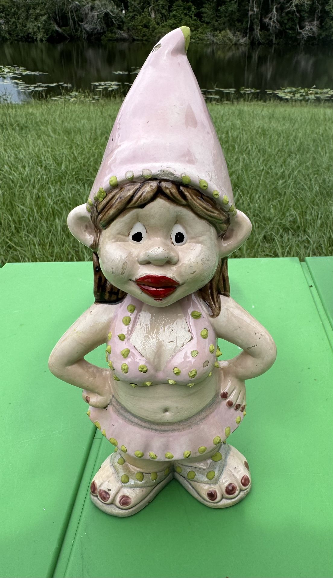 Vintage Tropical Beach Girl Garden Gnome