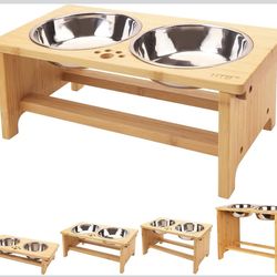 Elevated Dog Bowl Stand with 2 Stainless Steel Bowls -size Medium - 7” tall
