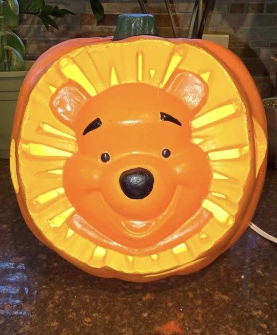 Vintage Disney Winnie the Pooh 1999 Face Light Up Pumpkin Halloween China Rare