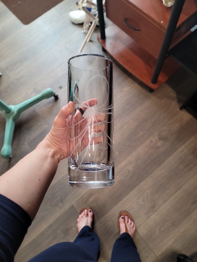 Crystal Vase With Flower Etching Kate Spade