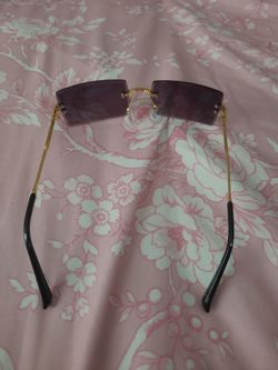 Rimless Rectangle Sunglasses Gold Frame Purple Tint