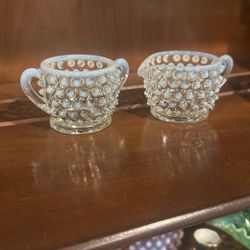Anchor Hocking hobnail moonstone cream & sugar
