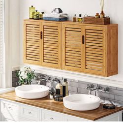 VIAGDO Wall Cabinet Bathroom Storage Cabinet Wall Mounted with Adjustable Shelves Inside, Double
