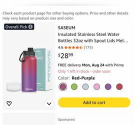 Saseum 32oz Insulated Stainless Steel Water Bottle