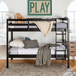 New Solid Wood Black Transitional Bunk Beds - Twin Over Twin