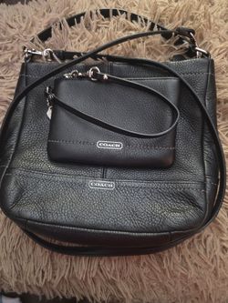 Coach Black Pebbled Leather Crossbody with Wristlet
