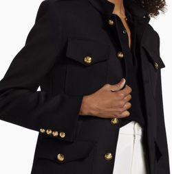 Vintage Bergdorf Goodman 100% Wool Gold Buttoned Black Blazer Jacket Size 8
