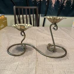 Vintage Brass Flower Candlestick Holder 