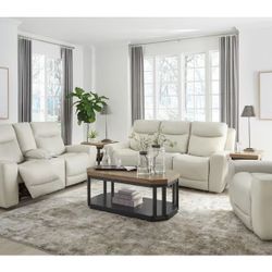 100% Leather Power Recliner Power Headrest Sofa And Loveseat 