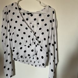 AFRM White Blouse with Black Polka Dots