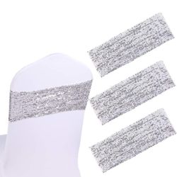 Silver Sequin Spandex Chair Sash