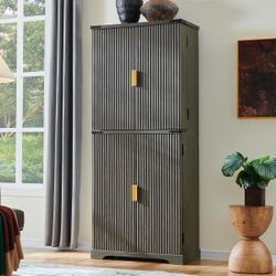 Fluted Pantry Cabinet, 72" Tall Modern Storage Cabinet with 4 Doors, Organizer, Drawer and Adjustable Shelves, Wood Cupboard for Kitchen, Dining Room,