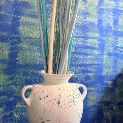 This is a Taverna Speckled Two Handled Jug in turquoise and white *H18.5 D18"*