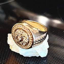 Mens iced out gold plated ring