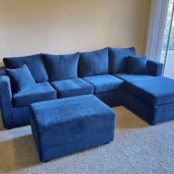 🚛Free Delivery Brand New Navy Blue Couch With Ottoman 