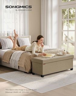 SONGMICS Storage Ottoman Bench, Foldable Foot Rest with Legs, 15 x 43 x 15.7 Inches, End of Bed Bench, Storage Chest, Load up to 660 lb, for Living Ro