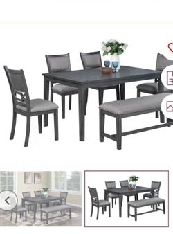 Dining table set with chairs and bench