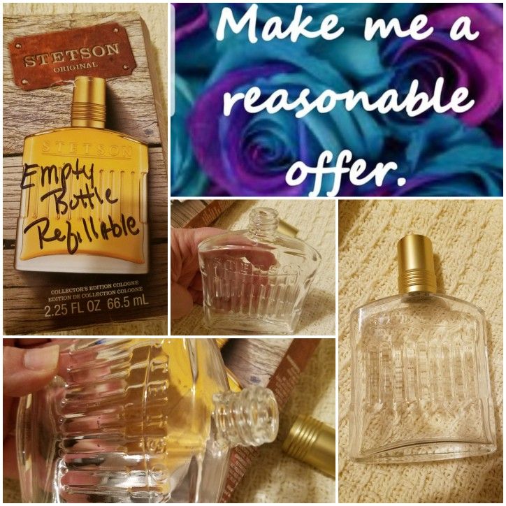 REFILLABLE GLASS STETSON COLOGNE BOTTLE 2.25 fl.oz.
COLLECTORS ADDITION
EMPTY BOTTLE with box
Please go to my page and see other items that I have