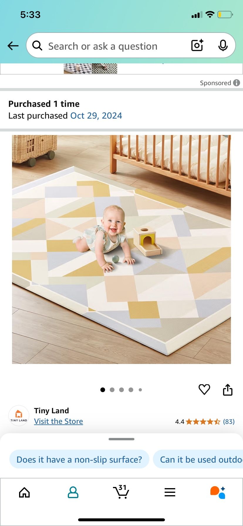 Tiny Land Baby Play Mat Extra Large