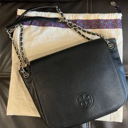 Tory Burch Leather Flap Shoulder Bag (Black)