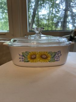 Corning Ware "Sunsations" 2 Liter Casserole w/ Clear Lid, Sunflower/Ribbon