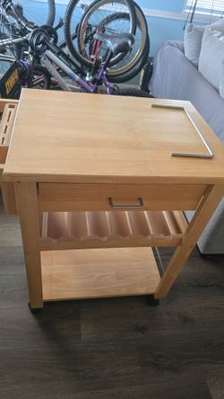 Kitchen Cart with Drawer, Wine Bottle Holder & Cutting Board
