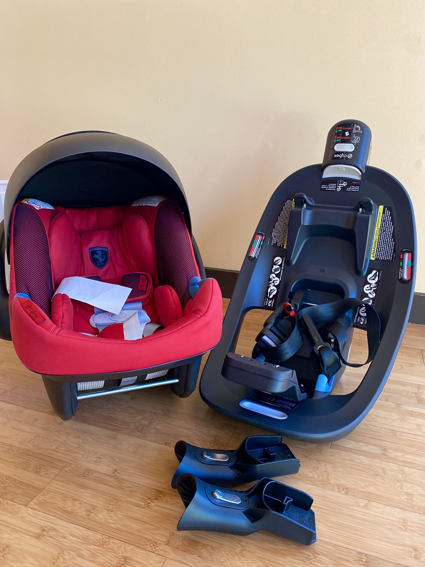 Cybex Gold M Infant Car Seat, Ferrari Red + Cybex M SafeLock Car Seat Base + stroller adapter 