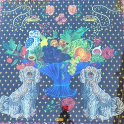 Gucci Black Silk Spaniel Dogs And Vase 90 Scarf