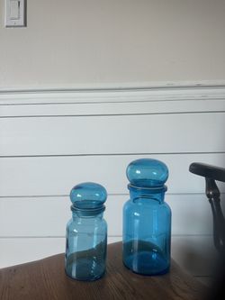 Belgium Glass Apothecary Jars With Bubble Lids (2)