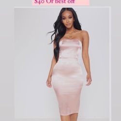 Blush Pink Satin Tube Dress