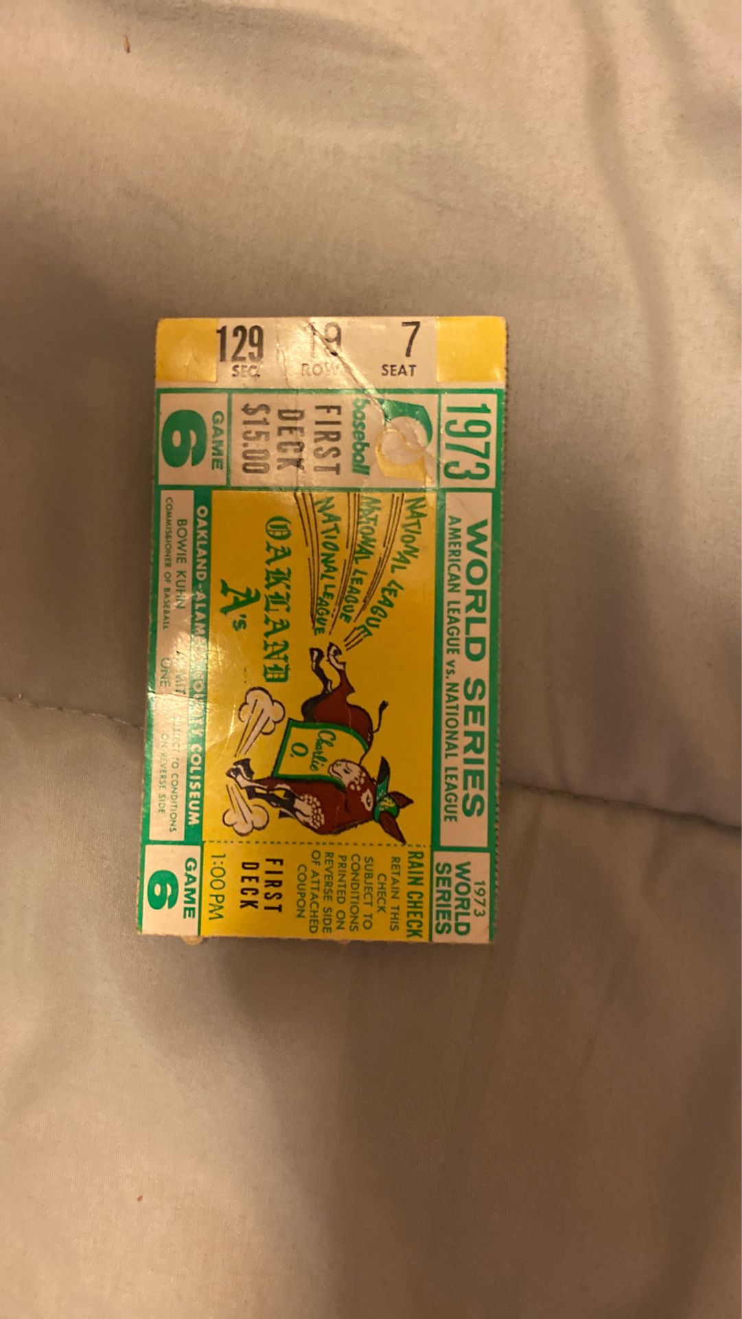Oakland A’s ticket stub from 1973 World Series Game 6