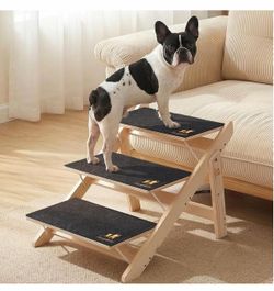 Luciphia Wooden Dog Stairs for Small Dogs 2-in-1 Foldable Dog Steps for Beds Cars Couch Anti-Slip Pet Ramp with 3 Steps Indoor Pet Stairs for Medium L