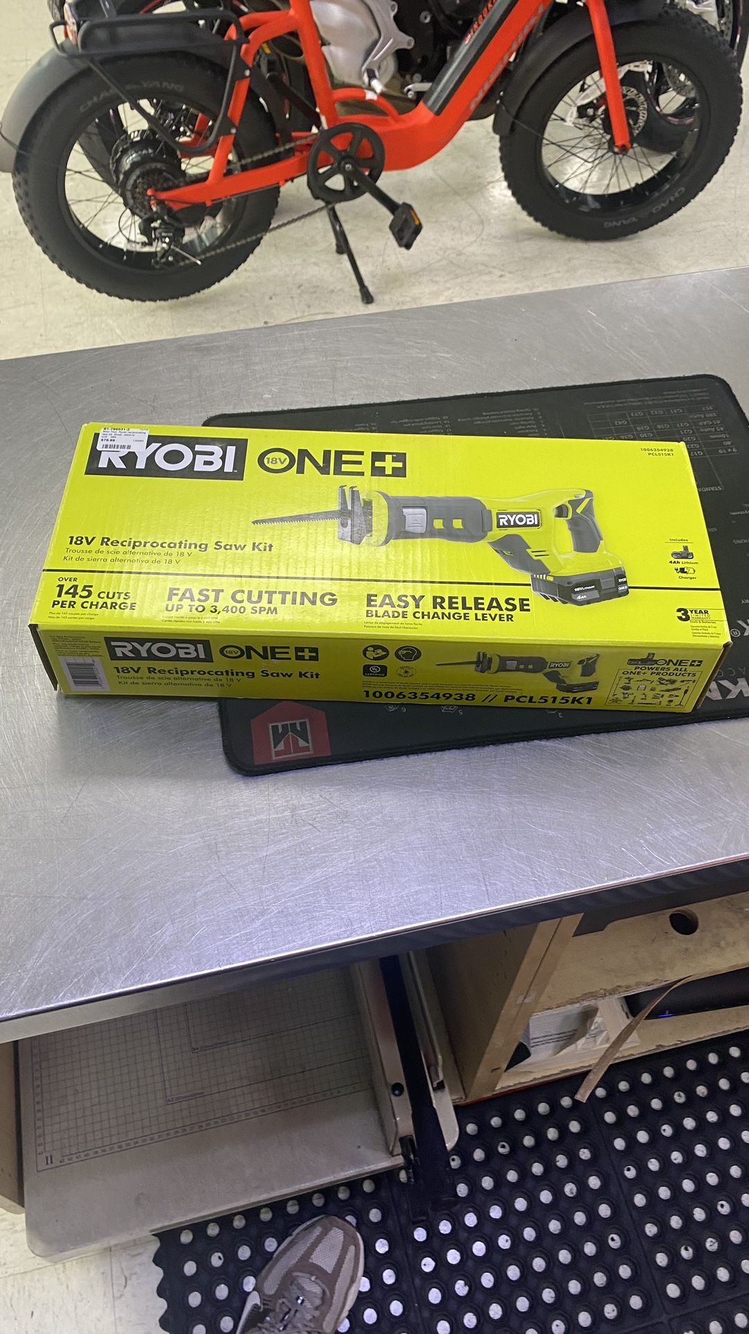 Brand New Ryobi One +!18v Reciprocating Saw Kit