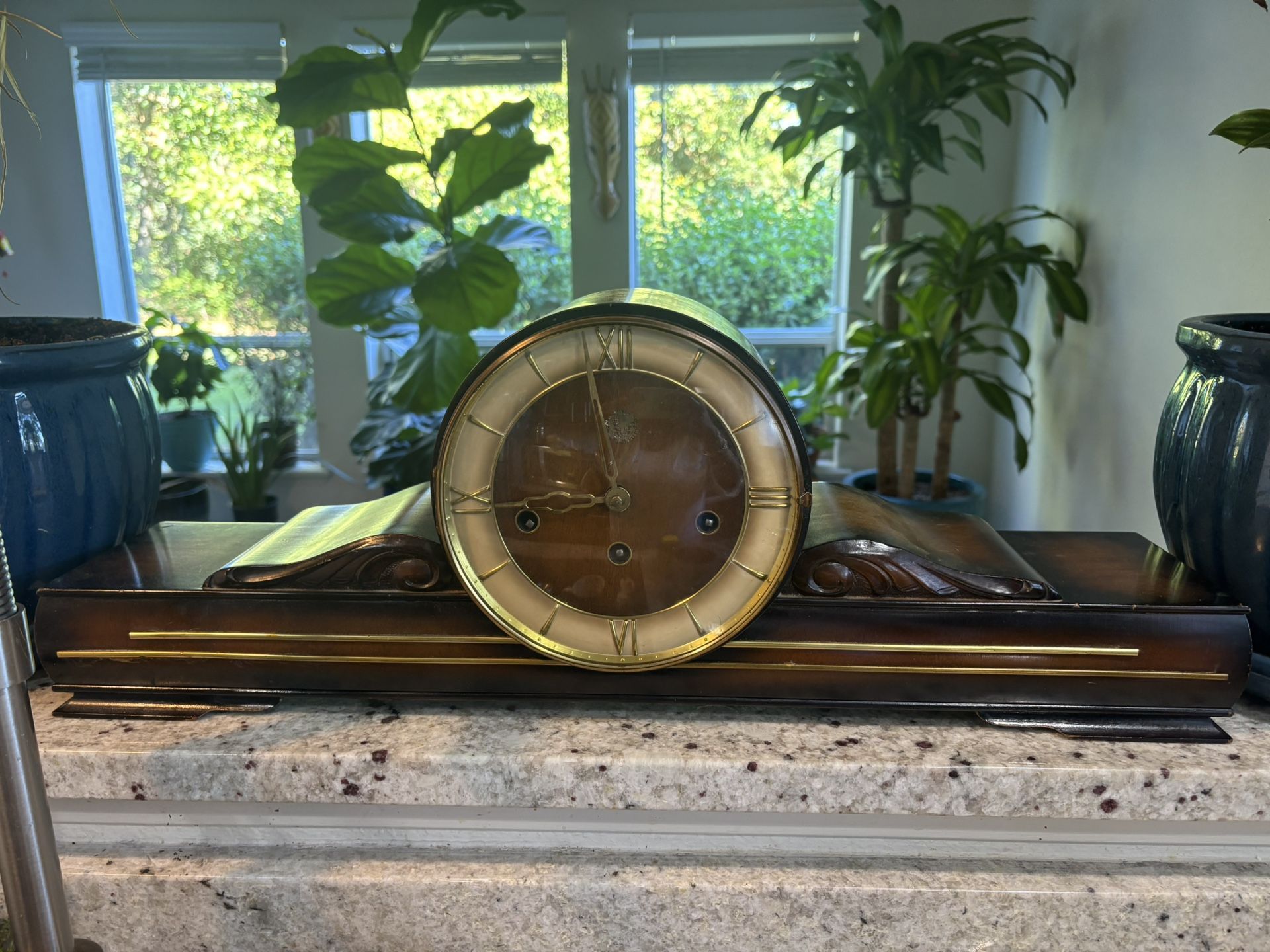 Vintage German Mantel Wind Up Clock With Key
